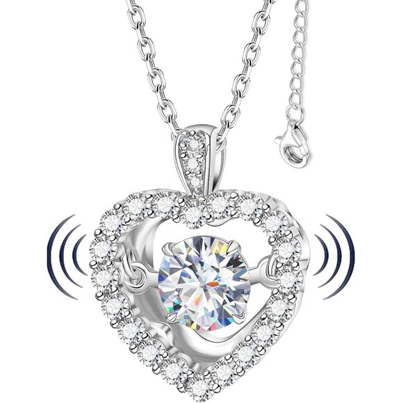 Women Women Pendant Necklace Sterling Silver 20" White Gold Plated Heart Gift - Picture 1 of 6